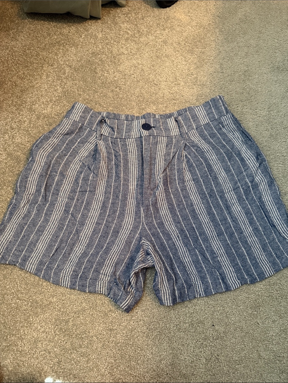 High-Rise Blue Striped Women's Bermuda Shorts